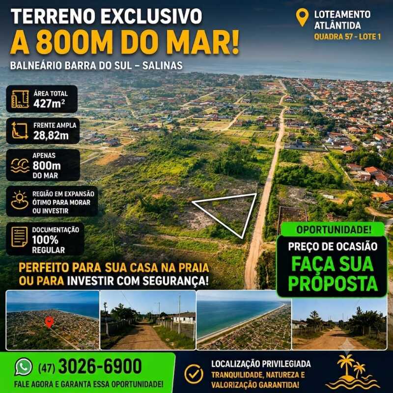 Foto 1 de 6: Terreno em leilão em Balneário Barra Do Sul - SC — LOTE 001 UM TERRENO, sem benfeitorias, situado no lugar Barra do Sul, zona urbana do Distrito e Muni