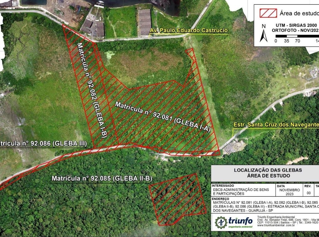 Foto 11 de 16: Terreno em leilão em Guarujá - SP — Oportunidade de Terreno para incorporação residencial, comercial e industrial - 131.431m², sendo 101.000m² plano - Astúrias CING