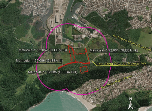 Foto 3 de 16: Terreno em leilão em Guarujá - SP — Oportunidade de Terreno para incorporação residencial, comercial e industrial - 131.431m², sendo 101.000m² plano - Astúrias CING