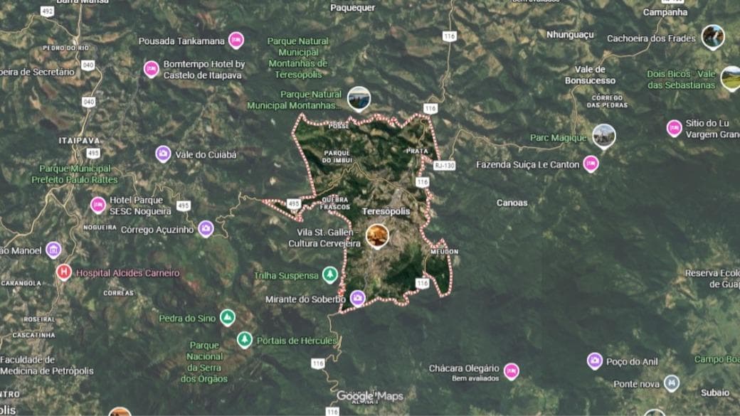 Foto 2 de 2: Area Rural em leilão em Teresópolis - RJ — Terreno Rural que possui 6.826,81 m² no município de Teresópolis/RJ, apresentando áreas planas e em leve aclive, com vegetação e árvores, além de duas edificações.