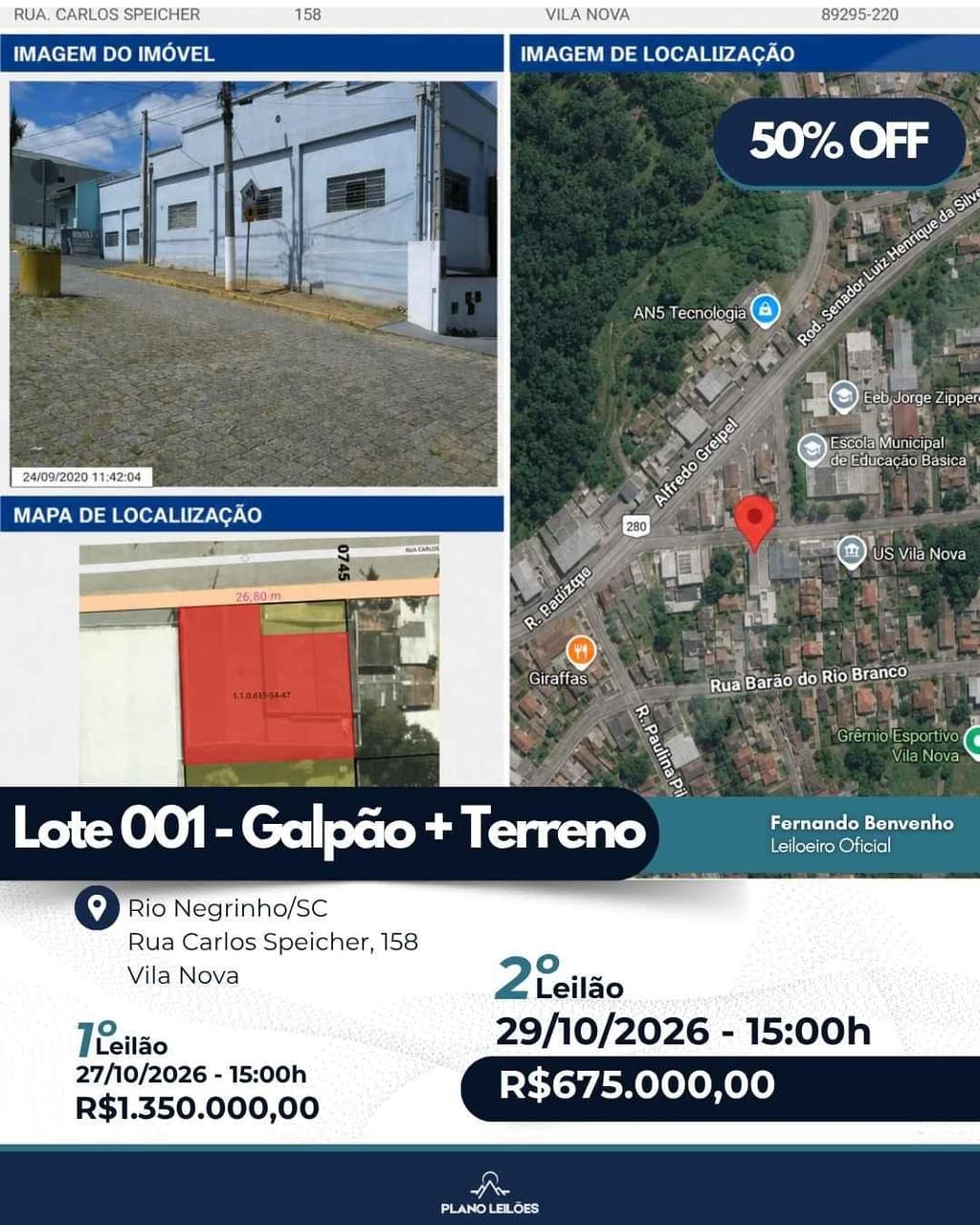 Foto 1 de 7: Comercial em leilão em Rio Negrinho - SC — Imóvel 1395.31m², Rio Negrinho/SC