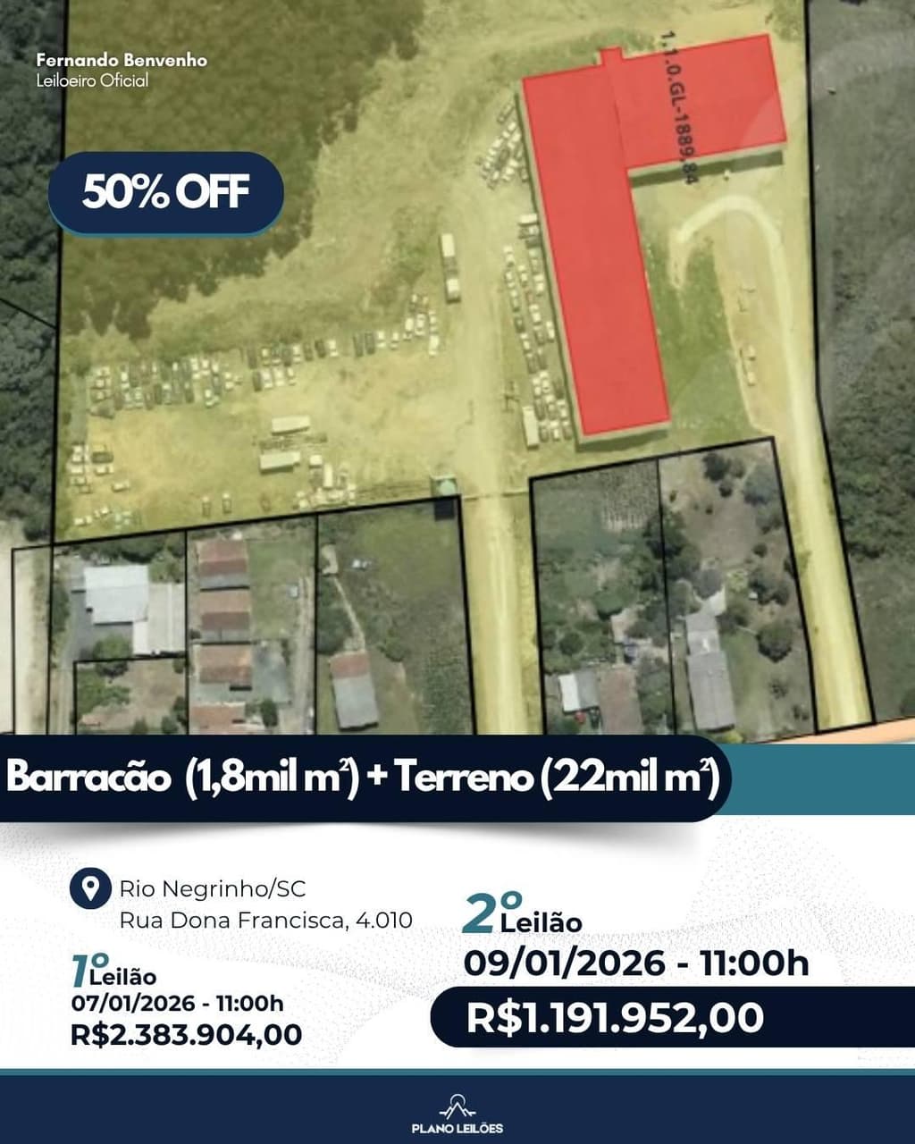Terreno em leilão em Rio Negrinho - SC, bairro São Pedro — Terreno + Barracão - Rio Negrinho/SC