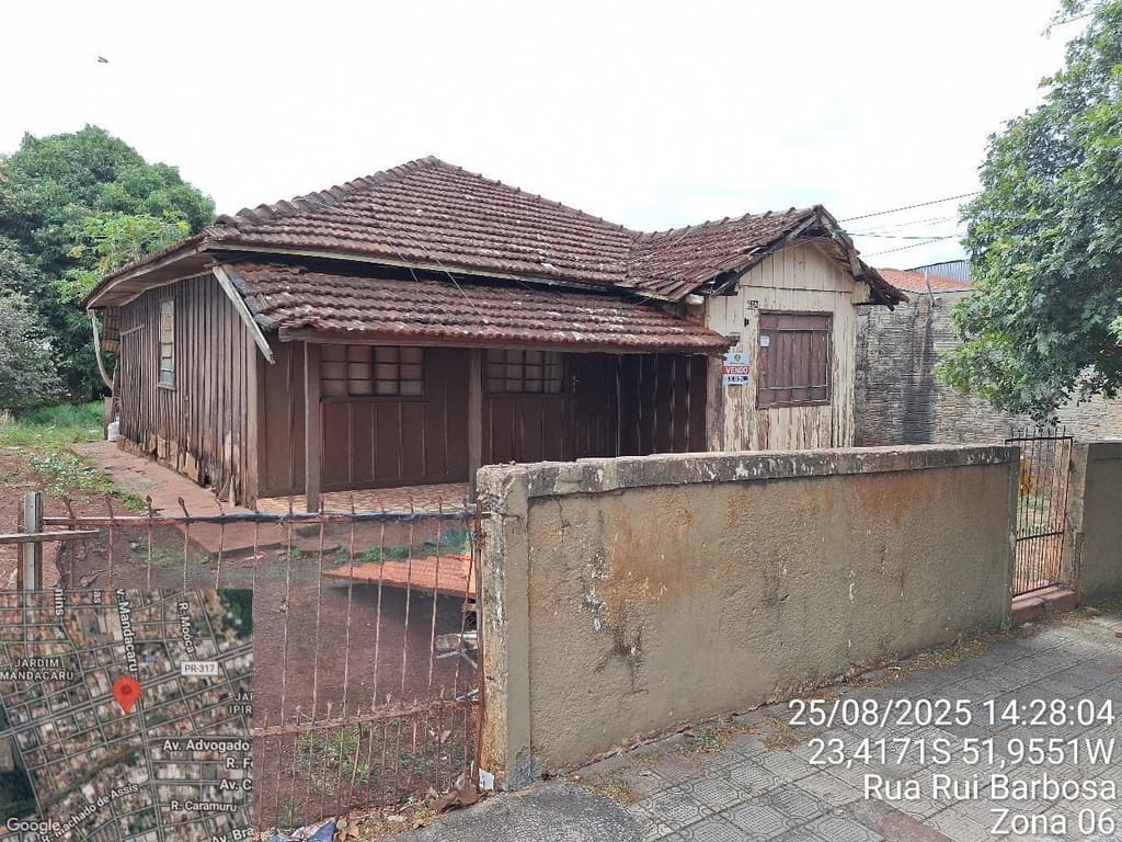 Foto 5 de 5: Terreno em leilão em Maringá - PR — Parte ideal de 50% de 1/3 do terreno, com área de 609,00m², contendo uma construção residencial de madeira com área total de 84,00m², localizado à Rua Rui Barbosa, 1644 Maringá/PR