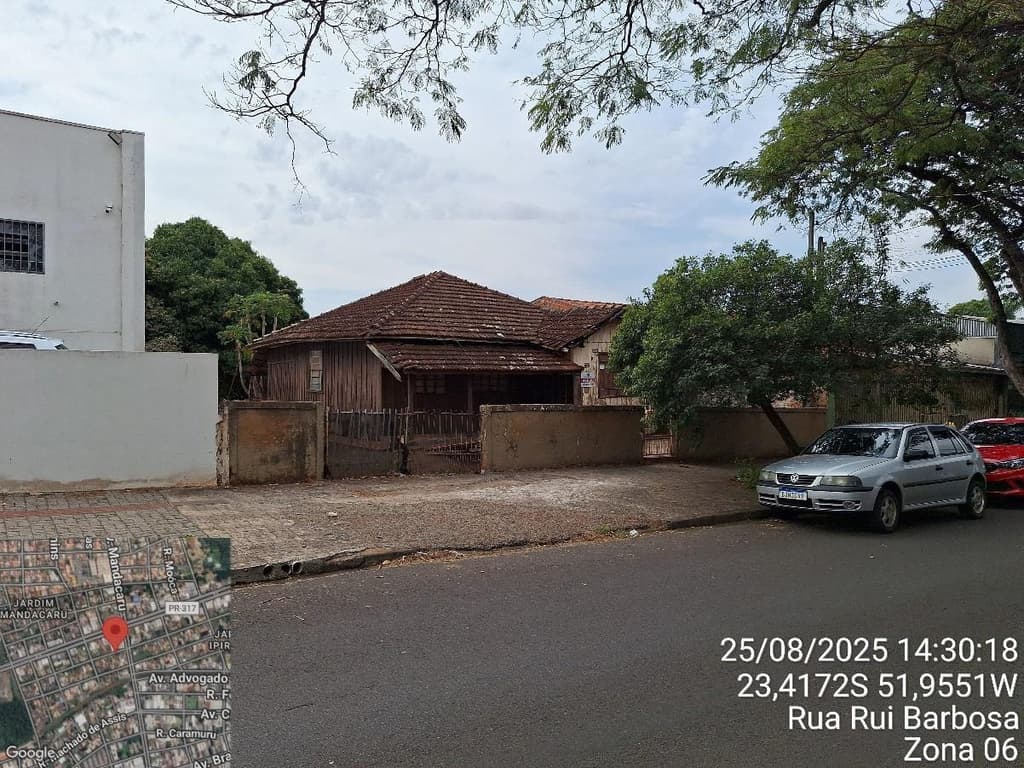 Foto 2 de 5: Terreno em leilão em Maringá - PR — Parte ideal de 50% de 1/3 do terreno, com área de 609,00m², contendo uma construção residencial de madeira com área total de 84,00m², localizado à Rua Rui Barbosa, 1644 Maringá/PR