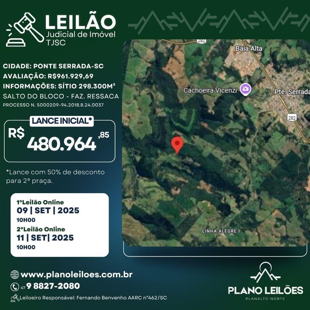 Foto 1 de 2: Area Rural em leilão em Ponte Serrada - SC — Sitio Ponte Serrada