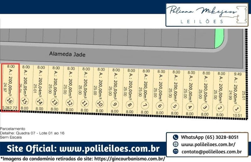 Foto 2 de 3: Imóvel em leilão em Cuiabá - MT — Lote nº 16, Quadra 07, do Cond. Residencial Florais Safira, A.T. 200m², em Cuiabá/MT