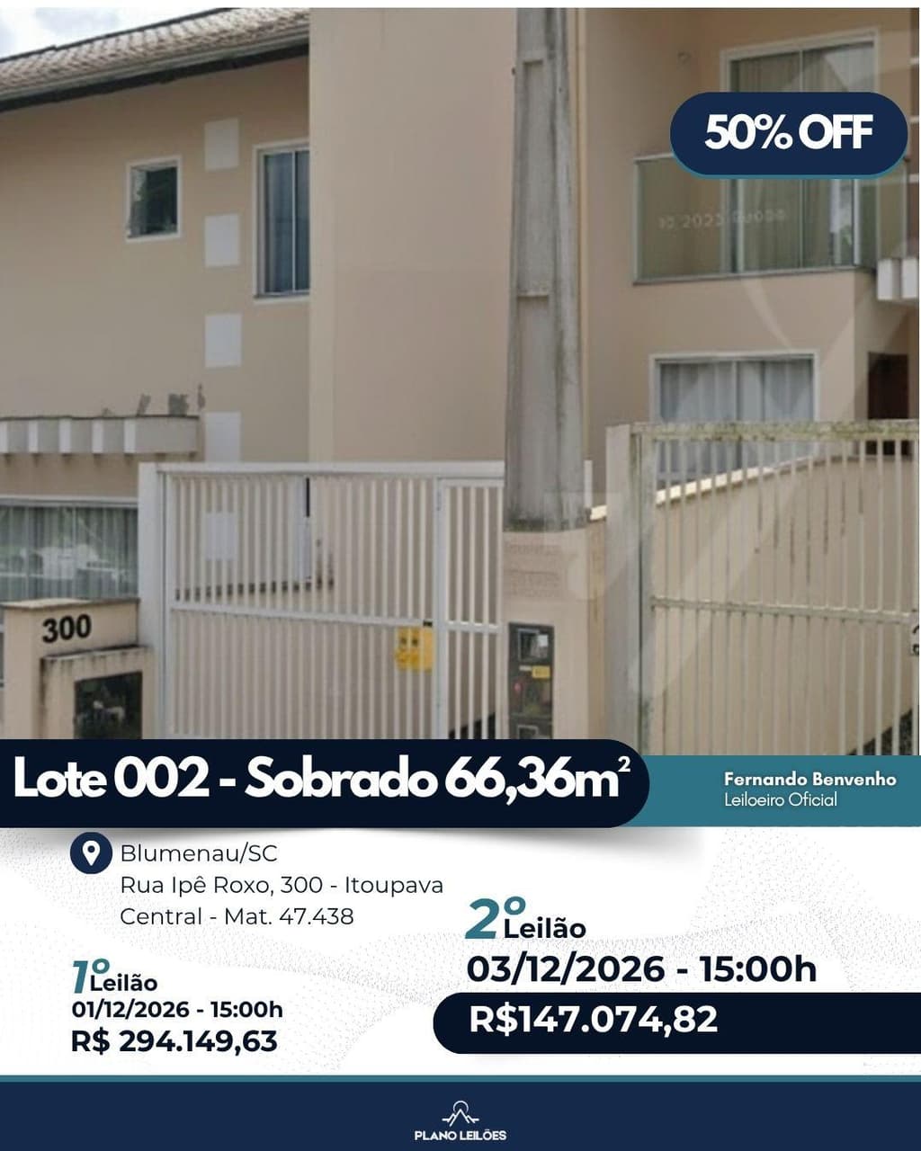 Foto 1 de 2: Apartamento em leilão em Blumenau - SC, bairro Itoupava Central — Imóvel 2 pavimentos 72,28m², Itoupava Central, Blumenau/SC