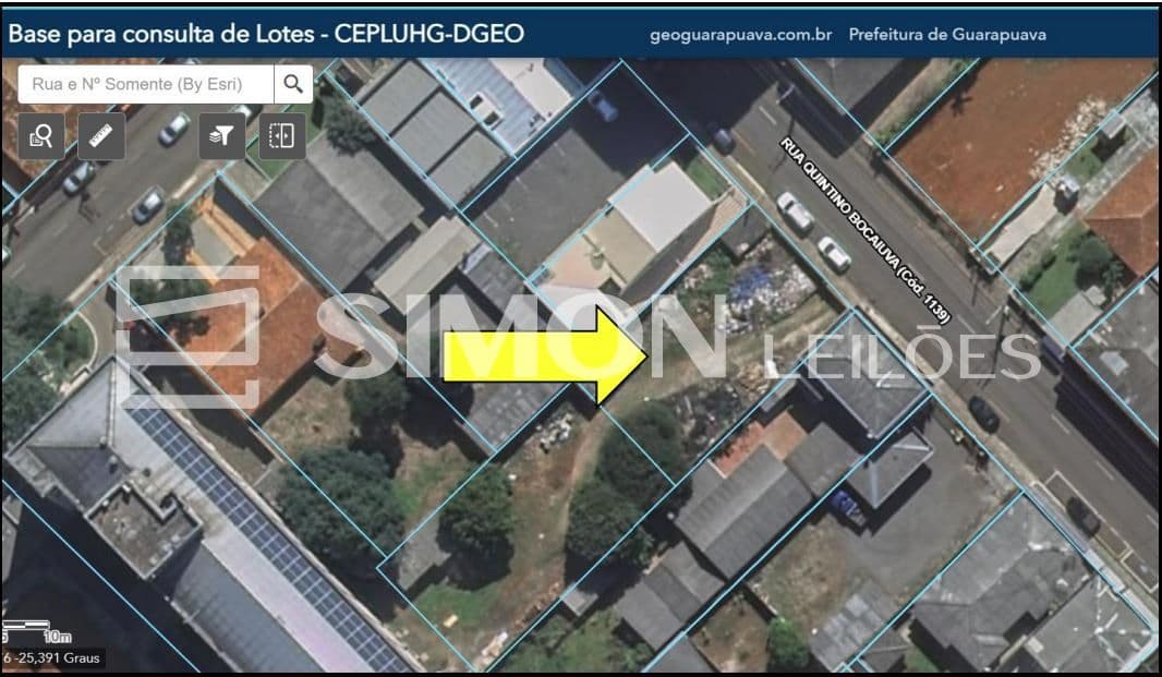 Foto 1 de 2: Terreno em leilão em Guarapuava - PR — Um terreno urbano com área total de 462,00m², medindo: 16,50m de frente para a Rua Quintino Bocaiuva, na lateral direita de quem do terreno olha a rua mede 28,00m e confronta com terrenos de proprieda