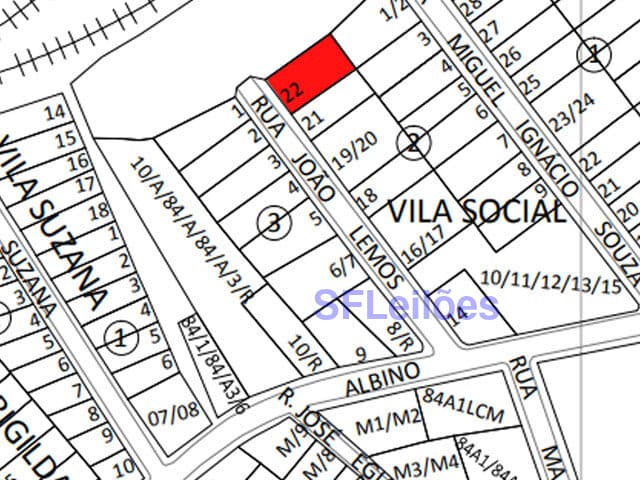 Foto 2 de 5: Terreno em leilão em Apucarana - PR — DATA DE TERRAS sob nr. 22, da QUADRA 02, com área de 659,40m2, da planta do Loteamento VILA SOCIAL, nesta cidade de Apucarana Pr., com as seguintes delimitações e metragens: ao Norte, com o lote 84-3,