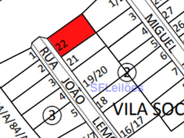 Foto 4 de 5: Terreno em leilão em Apucarana - PR — DATA DE TERRAS sob nr. 22, da QUADRA 02, com área de 659,40m2, da planta do Loteamento VILA SOCIAL, nesta cidade de Apucarana Pr., com as seguintes delimitações e metragens: ao Norte, com o lote 84-3,
