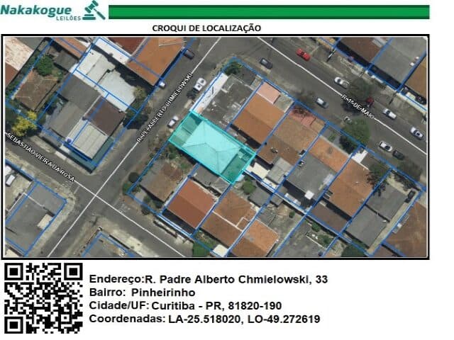 Foto 8 de 8: Casa em leilão em Curitiba - PR, bairro Pinheirinho — IMOVEL: LOTE NO 08 (OITO), DA QUADRA N° 45 (QUARENTA E CINCO), DA PLANTA JARDIM URANO , SITO NO ARRABALDE DO PINHEIRIN