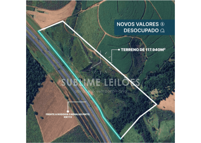 Terreno em leilão em Caçapava - SP — Terreno de 117.940m² | Sem benfeitorias Área em Caçapava